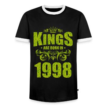 kings are born 1998 - Men's Ringer Shirt - black/white - Front - AI Model Female 172 light (172cm) & AI Model Male 178 light (178cm)