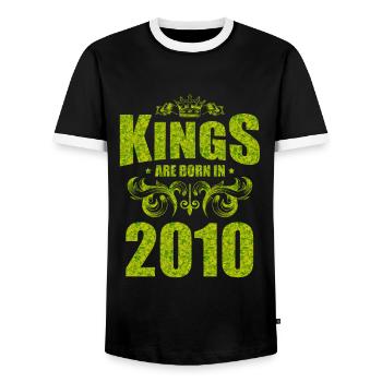 kings are born 2010 - Men's Ringer Shirt - black/white - Front - AI Model Female 172 light (172cm) & AI Model Male 178 light (178cm)
