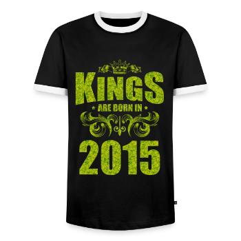kings are born 2015 - Men's Ringer Shirt - black/white - Front - AI Model Female 172 light (172cm) & AI Model Male 178 light (178cm)