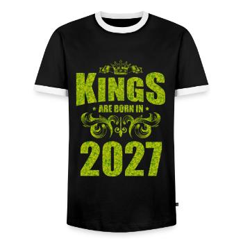kings are born 2027 - Men's Ringer Shirt - black/white - Front - AI Model Female 172 light (172cm) & AI Model Male 178 light (178cm)