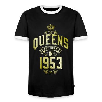Queens born in 1953 - Männer Kontrast-T-Shirt - Schwarz/Weiß - Vorne - AI Model Female 172 light (172cm) & AI Model Male 178 light (178cm)