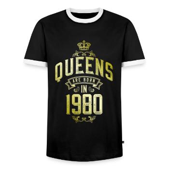 Queens nés en 1980 - T-shirt contrasté Homme - noir/blanc - Devant - AI Model Female 172 light (172cm) & AI Model Male 178 light (178cm)