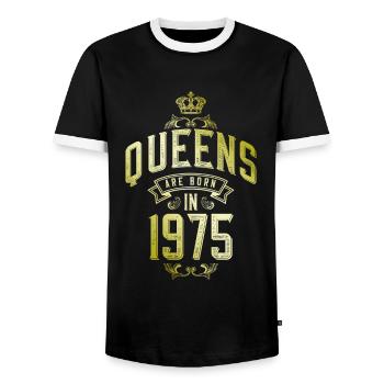Queens born in 1975 - Männer Kontrast-T-Shirt - Schwarz/Weiß - Vorne - AI Model Female 172 light (172cm) & AI Model Male 178 light (178cm)