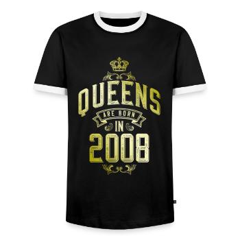 Queens born in 2008 - Men's Ringer Shirt - black/white - Front - AI Model Female 172 light (172cm) & AI Model Male 178 light (178cm)