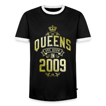 Queens born in 2009 - Männer Kontrast-T-Shirt - Schwarz/Weiß - Vorne - AI Model Female 172 light (172cm) & AI Model Male 178 light (178cm)
