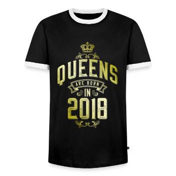 Queens born in 2018 - Men's Ringer Shirt - black/white - Front - AI Model Female 172 light (172cm) & AI Model Male 178 light (178cm)