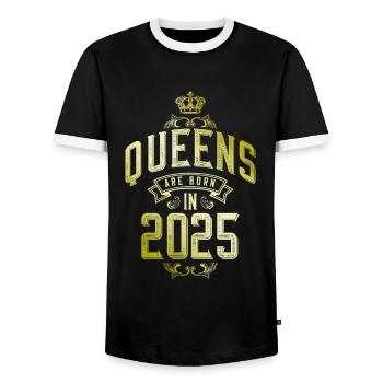 Queens born in 2025 - Men's Ringer Shirt - black/white - Front - AI Model Female 172 light (172cm) & AI Model Male 178 light (178cm)