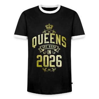 Queens born in 2026 - Men's Ringer Shirt - black/white - Front - AI Model Female 172 light (172cm) & AI Model Male 178 light (178cm)