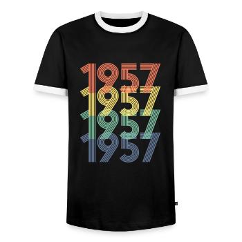 Cool Retro 1957, 65 Years Old, 65th Birthday Gift - Men's Ringer Shirt - black/white - Front - AI Model Female 172 light (172cm) & AI Model Male 178 light (178cm)