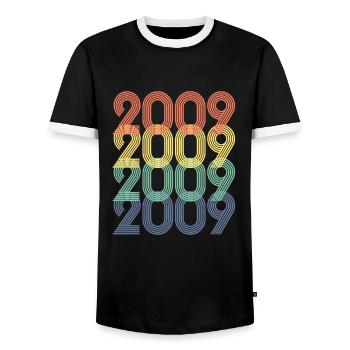 Cool Retro 2009, 14 Jahre alt, 14. Geburtstag Teens - Männer Kontrast-T-Shirt - Schwarz/Weiß - Vorne - AI Model Female 172 light (172cm) & AI Model Male 178 light (178cm)