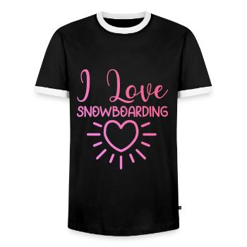 I love snowboarding - Men's Ringer Shirt - black/white - Front - AI Model Female 172 light (172cm) & AI Model Male 178 light (178cm)