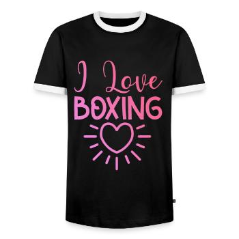 Ich liebe Boxen - Männer Kontrast-T-Shirt - Schwarz/Weiß - Vorne - AI Model Female 172 light (172cm) & AI Model Male 178 light (178cm)