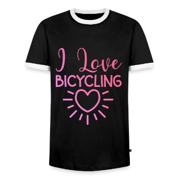 I love cycling - Men's Ringer Shirt - black/white - Front - AI Model Female 172 light (172cm) & AI Model Male 178 light (178cm)