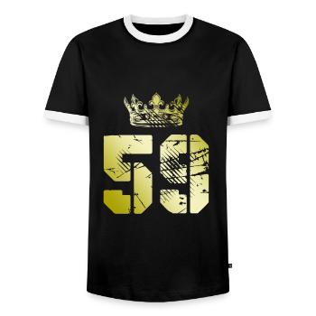59 Number crown - Men's Ringer Shirt - black/white - Front - AI Model Female 172 light (172cm) & AI Model Male 178 light (178cm)