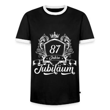 87 Zahl Kranz - Männer Kontrast-T-Shirt - Schwarz/Weiß - Vorne - AI Model Female 172 light (172cm) & AI Model Male 178 light (178cm)