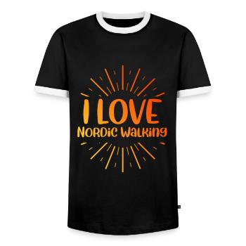 I love Nordic Walking - Men's Ringer Shirt - black/white - Front - AI Model Female 172 light (172cm) & AI Model Male 178 light (178cm)