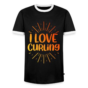I love curling - Men's Ringer Shirt - black/white - Front - AI Model Female 172 light (172cm) & AI Model Male 178 light (178cm)