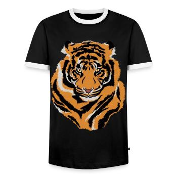 Tiger Face Wild Life Creature Animal Tiger Lover - Men's Ringer Shirt - black/white - Front - AI Model Female 172 light (172cm) & AI Model Male 178 light (178cm)