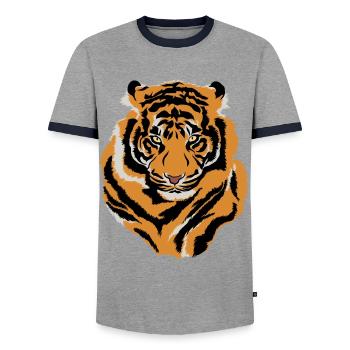 Tiger Gesicht Wild Life Kreatur Tier Tiger Lover - Männer Kontrast-T-Shirt - Grau/Navy  - Vorne - AI Model Female 172 light (172cm) & AI Model Male 178 light (178cm)