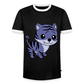 Tigre Bande Dessinée Animal - T-shirt contrasté Homme - noir/blanc - Devant - AI Model Female 172 light (172cm) & AI Model Male 178 light (178cm)