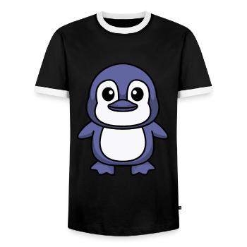Penguin Comic Animal - Men's Ringer Shirt - black/white - Front - AI Model Female 172 light (172cm) & AI Model Male 178 light (178cm)
