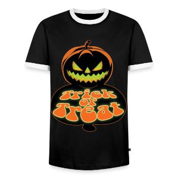 Scary Pumpkin Face Trick or Treat Halloween Outfit - Men's Ringer Shirt - black/white - Front - AI Model Female 172 light (172cm) & AI Model Male 178 light (178cm)