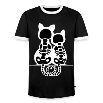 Scary Cute Cat Skeleton Bones Heart Tail Halloween - Men's Ringer Shirt - black/white - Front - AI Model Female 172 light (172cm) & AI Model Male 178 light (178cm)