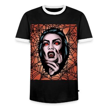 Scary Vampire Lady Creepy Spider Web Halloween - T-shirt contrasté Homme - noir/blanc - Devant - AI Model Female 172 light (172cm) & AI Model Male 178 light (178cm)