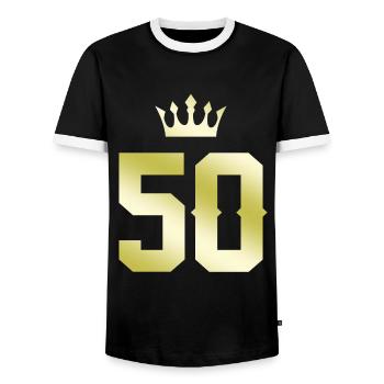 50 Number Crown - Men's Ringer Shirt - black/white - Front - AI Model Female 172 light (172cm) & AI Model Male 178 light (178cm)