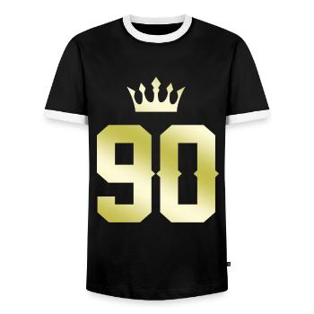 90 Number crown - Men's Ringer Shirt - black/white - Front - AI Model Female 172 light (172cm) & AI Model Male 178 light (178cm)