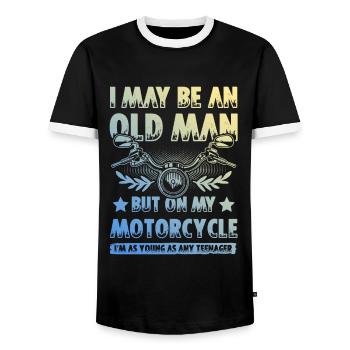 Motorrad alter mann - Männer Kontrast-T-Shirt - Schwarz/Weiß - Vorne - AI Model Female 172 light (172cm) & AI Model Male 178 light (178cm)