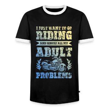 Ride Motorcycle - Men's Ringer Shirt - black/white - Front - AI Model Female 172 light (172cm) & AI Model Male 178 light (178cm)