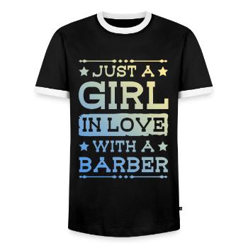 Girl in love with a Barber - Men's Ringer Shirt - black/white - Front - AI Model Female 172 light (172cm) & AI Model Male 178 light (178cm)