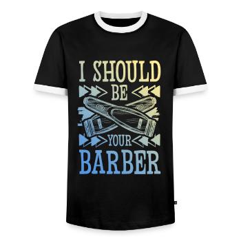 Coiffeur de barbier - T-shirt contrasté Homme - noir/blanc - Devant - AI Model Female 172 light (172cm) & AI Model Male 178 light (178cm)