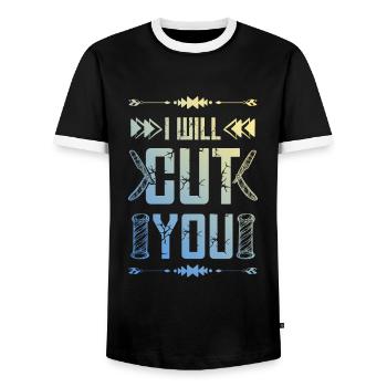 Coiffeur de barbier - T-shirt contrasté Homme - noir/blanc - Devant - AI Model Female 172 light (172cm) & AI Model Male 178 light (178cm)