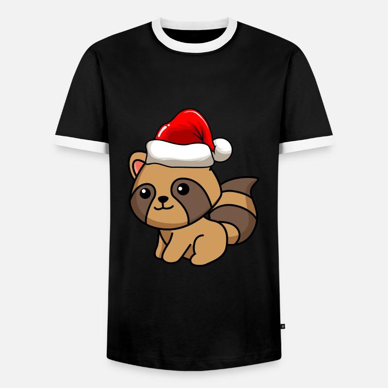 Waschbär Comic Weihnachten - Männer Kontrast-T-Shirt - Schwarz/Weiß