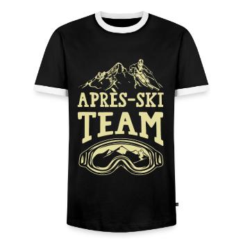 Après Ski Team - Men's Ringer Shirt - black/white - Front - AI Model Female 172 light (172cm) & AI Model Male 178 light (178cm)
