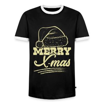 Merry X-Mas - Men's Ringer Shirt - black/white - Front - AI Model Female 172 light (172cm) & AI Model Male 178 light (178cm)