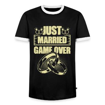 Just Married Game over - Men's Ringer Shirt - black/white - Front - AI Model Female 172 light (172cm) & AI Model Male 178 light (178cm)