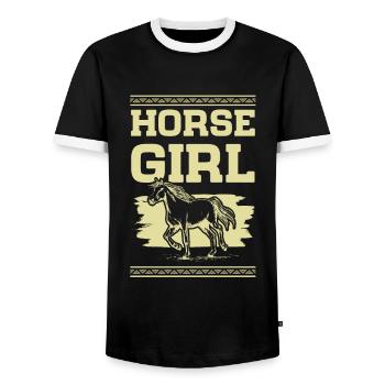 Horse Girl - Men's Ringer Shirt - black/white - Front - AI Model Female 172 light (172cm) & AI Model Male 178 light (178cm)