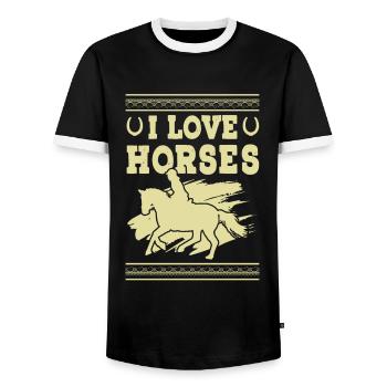 I love Horses - Männer Kontrast-T-Shirt - Schwarz/Weiß - Vorne - AI Model Female 172 light (172cm) & AI Model Male 178 light (178cm)