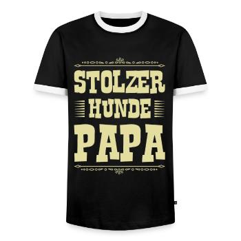Stolzer Hunde papa - Männer Kontrast-T-Shirt - Schwarz/Weiß - Vorne - AI Model Female 172 light (172cm) & AI Model Male 178 light (178cm)