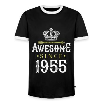 1955 awesome since - Männer Kontrast-T-Shirt - Schwarz/Weiß - Vorne - AI Model Female 172 light (172cm) & AI Model Male 178 light (178cm)