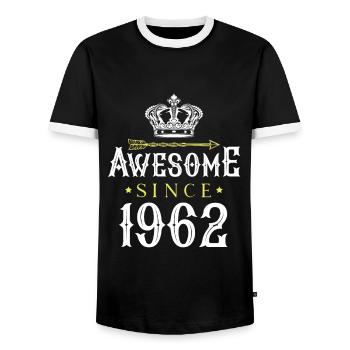 1962 awesome since - Männer Kontrast-T-Shirt - Schwarz/Weiß - Vorne - AI Model Female 172 light (172cm) & AI Model Male 178 light (178cm)