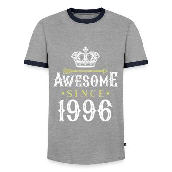 1996 awesome since - Men's Ringer Shirt - grey/navy  - Front - AI Model Female 172 light (172cm) & AI Model Male 178 light (178cm)