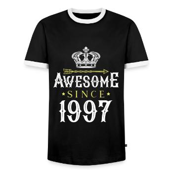 1997 awesome since - Men's Ringer Shirt - black/white - Front - AI Model Female 172 light (172cm) & AI Model Male 178 light (178cm)