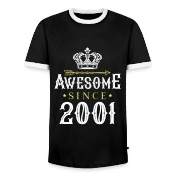 2001 awesome since - Men's Ringer Shirt - black/white - Front - AI Model Female 172 light (172cm) & AI Model Male 178 light (178cm)