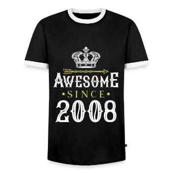 2008 awesome since - Men's Ringer Shirt - black/white - Front - AI Model Female 172 light (172cm) & AI Model Male 178 light (178cm)