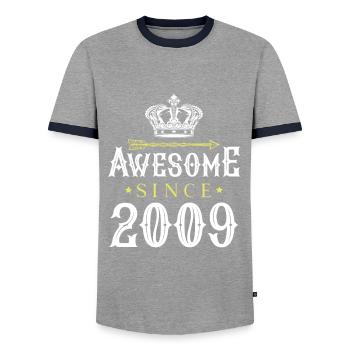 2009 awesome since - Men's Ringer Shirt - grey/navy  - Front - AI Model Female 172 light (172cm) & AI Model Male 178 light (178cm)