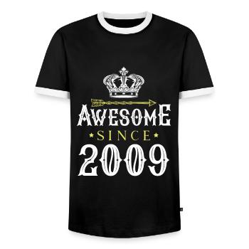 2009 awesome since - Men's Ringer Shirt - black/white - Front - AI Model Female 172 light (172cm) & AI Model Male 178 light (178cm)